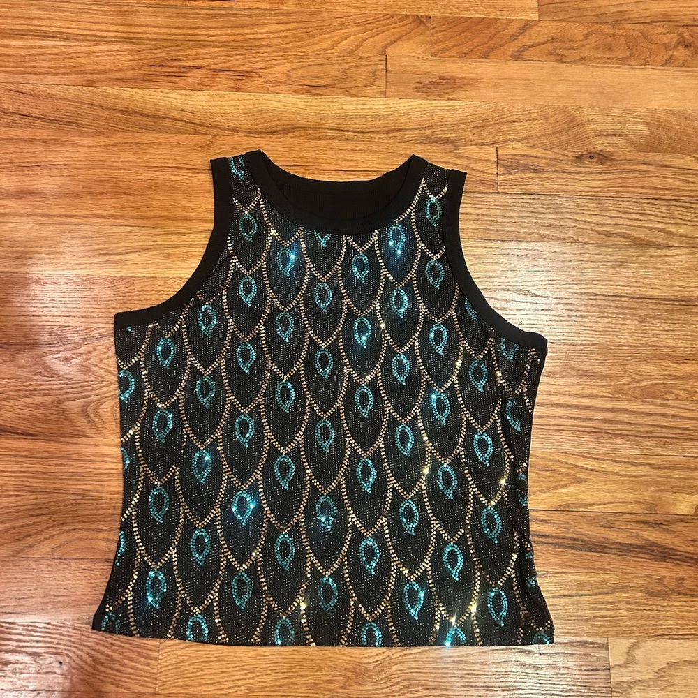 Elegant Black and Teal Sleeveless Top